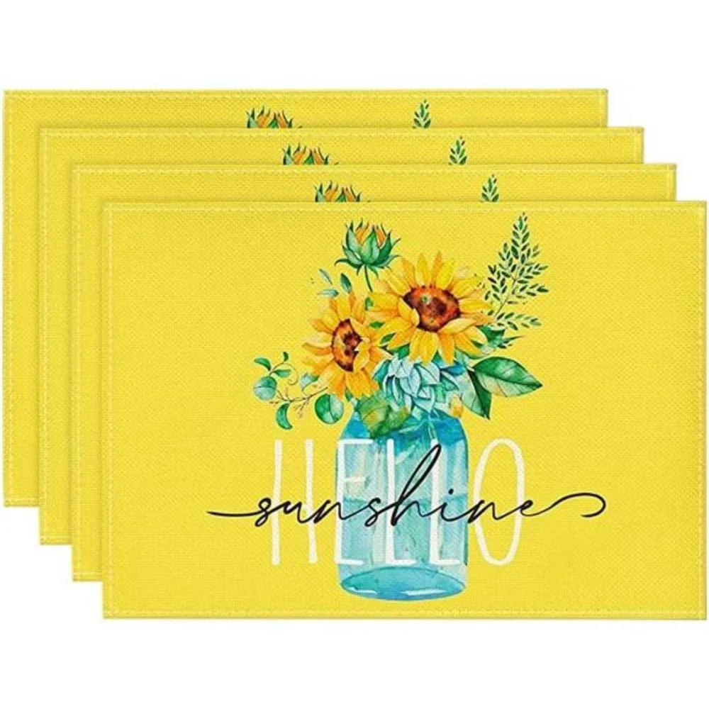 Farmhouse Table Placemats Spring Cottage Decor Floral Sunflower Decorations 4pc